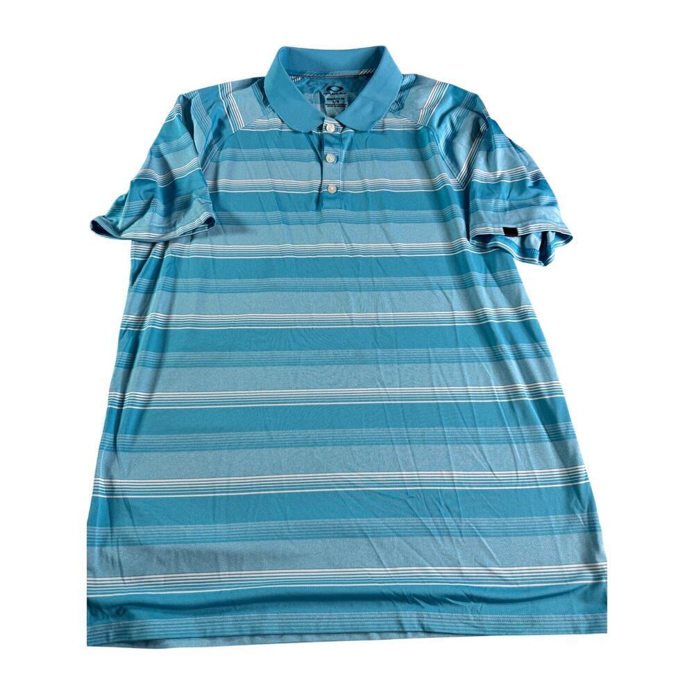 Oakley Polo Shirt Men’s Large Blue Striped Golf Performance Regular Fit SS